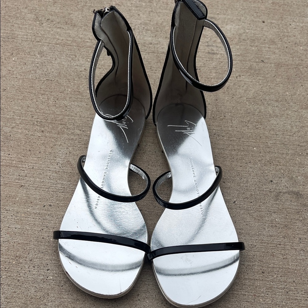 Women's Black and Silver Sandals